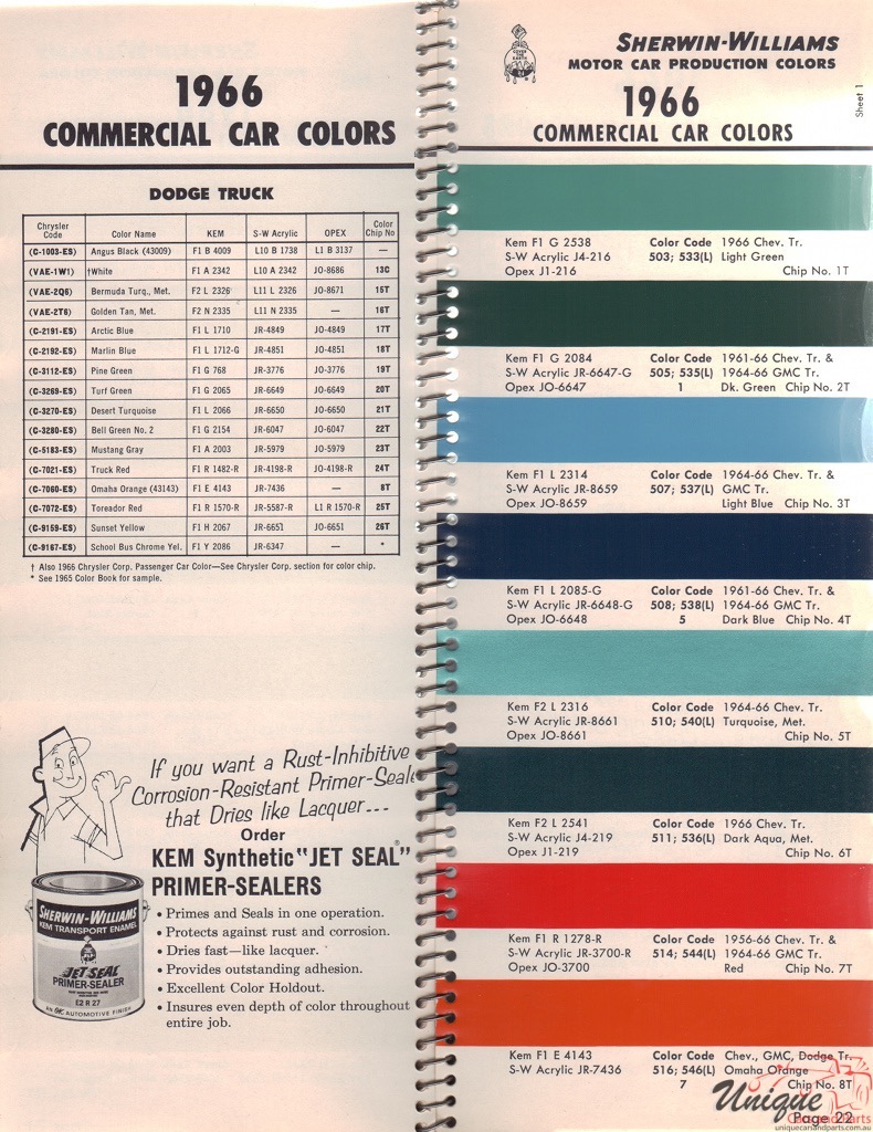 1966 Dodge Truck Paint Charts Williams 1